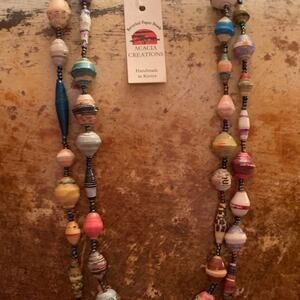Recycled Paper Bead Necklace and Bracelet Set